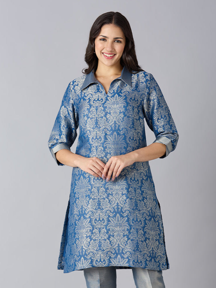 Brocade Tapestry Design Blue Kurta