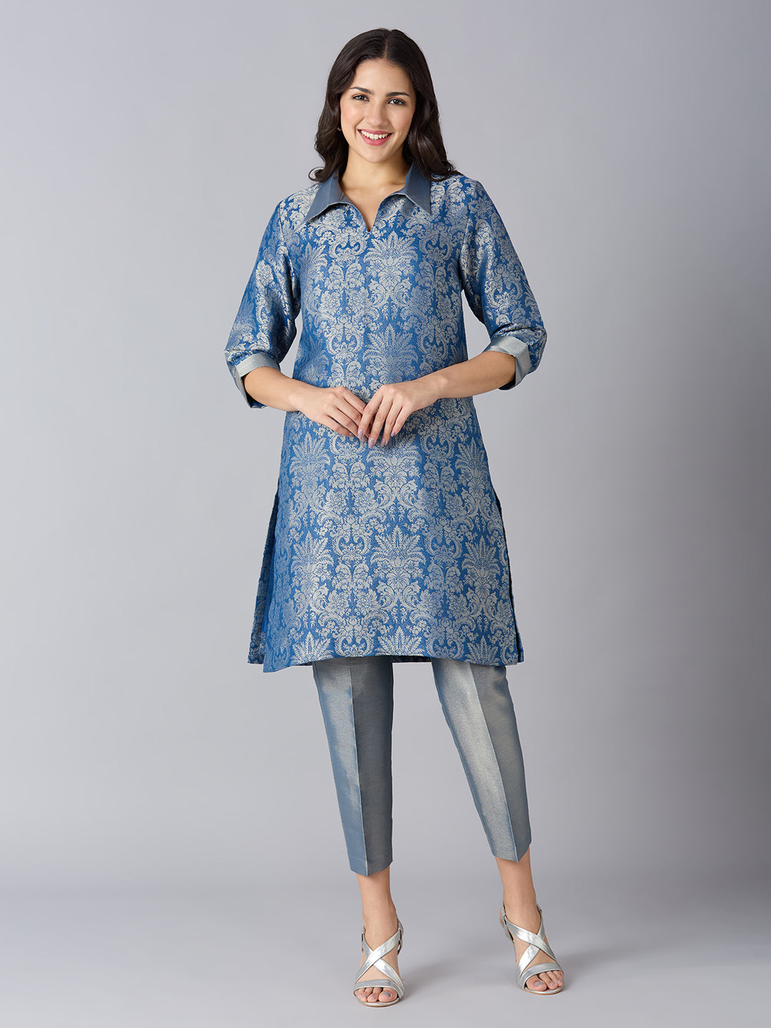 Brocade Tapestry Design Blue Kurta Set