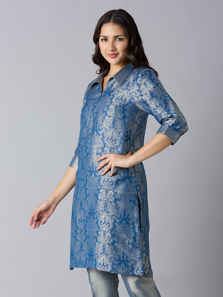 Brocade Tapestry Design Blue Kurta