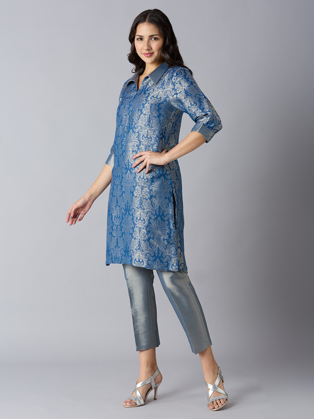 Brocade Tapestry Design Blue Kurta Set