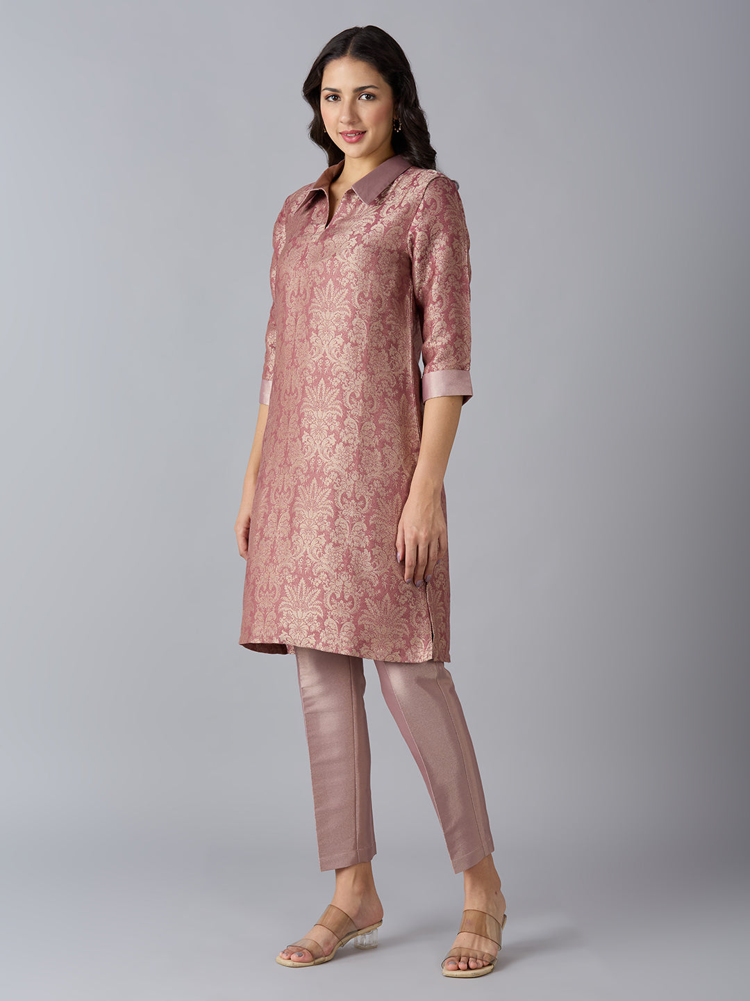 Coral Tapestry Design Brocade Kurta Set