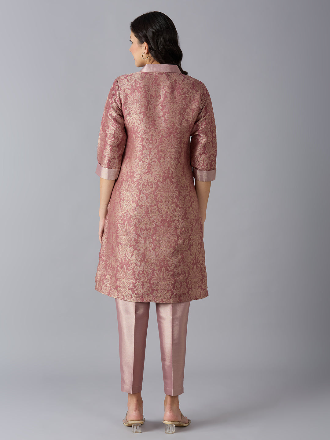 Coral Tapestry Design Brocade Kurta Set