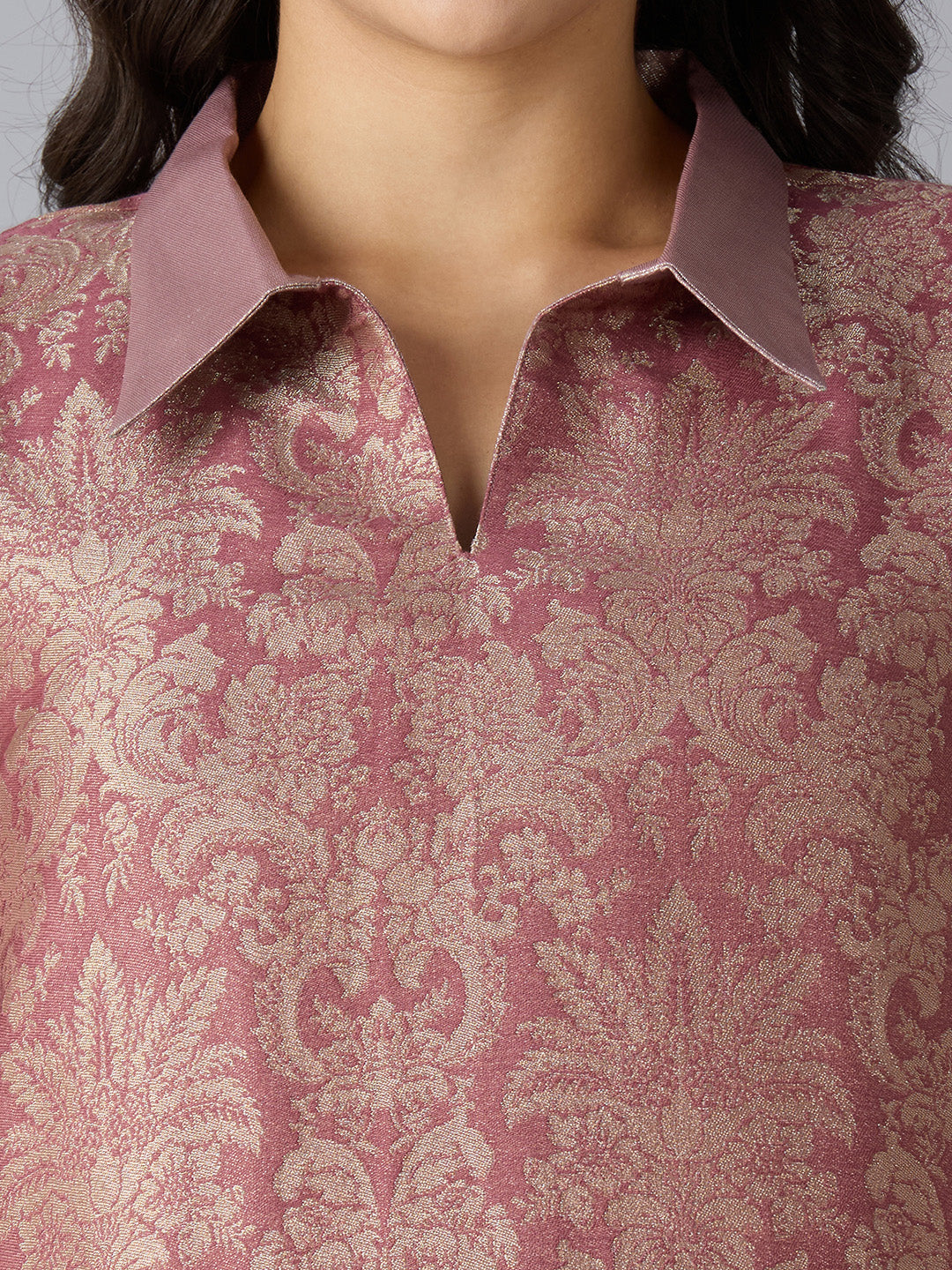 Coral Tapestry Design Brocade Kurta Set