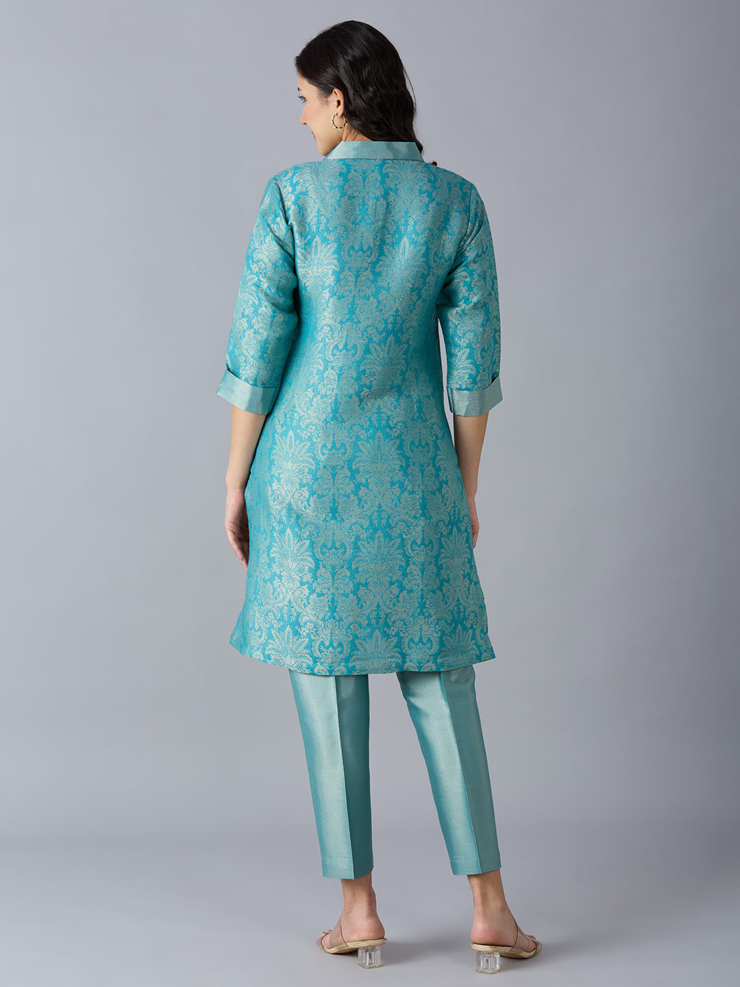 Teal Tapestry Design Brocade Kurta Set