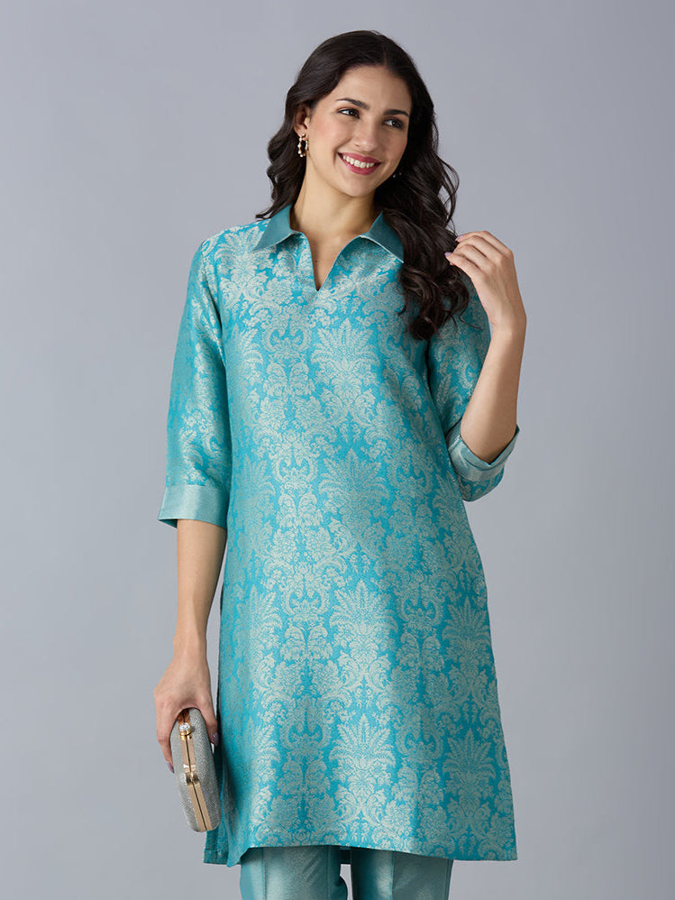 Brocade Tapestry Design Teal Kurta
