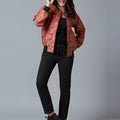 Brocade Floral Design Red Bomber Jacket