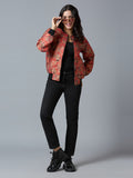 Red Multi Floral Swirl Design Brocade Bomber Jacket