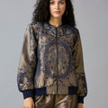 Brocade Ornamental Design Navy Bomber Jacket