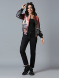 Red Multi Paris Printed Sequin Bomber Jacket