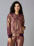 Wine Ornamental Design Brocade Bomber Jacket