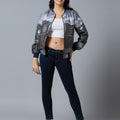 Sequin House Printed Grey Bomber Jacket