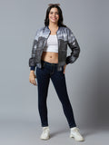 Navy Grey Lake House Printed Sequin Bomber Jacket