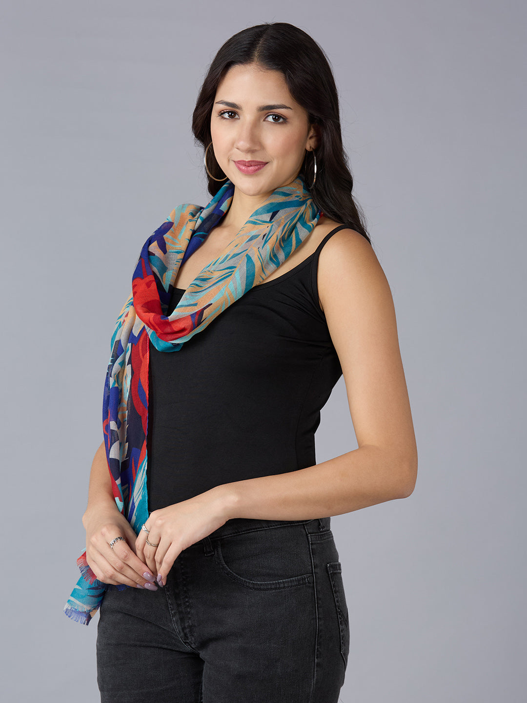 Multicolor Abstract Printed Polyester Scarf