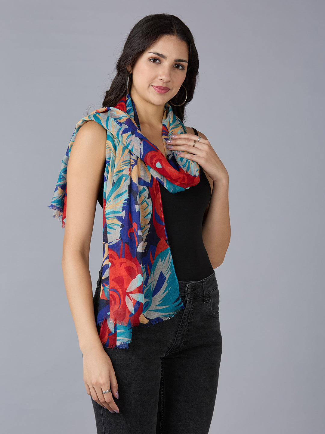 Multicolor Abstract Printed Polyester Scarf