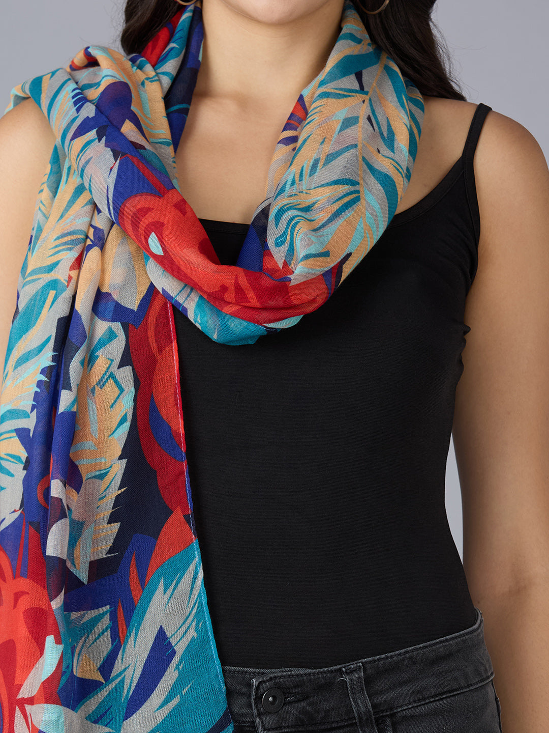 Multicolor Abstract Printed Polyester Scarf