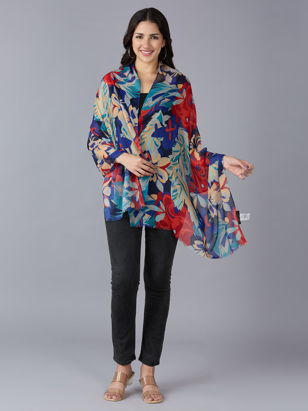 Multicolor Abstract Printed Polyester Scarf