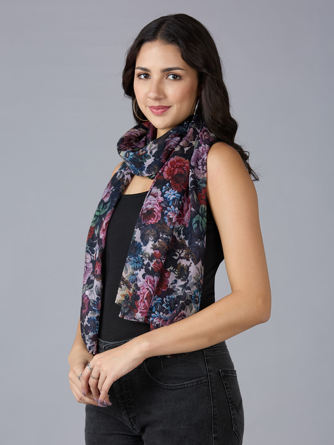 Multicolor Floral Printed Polyester Scarf