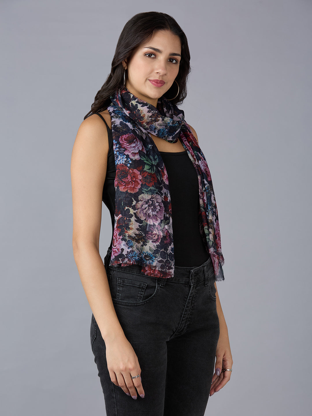 Multicolor Floral Printed Polyester Scarf