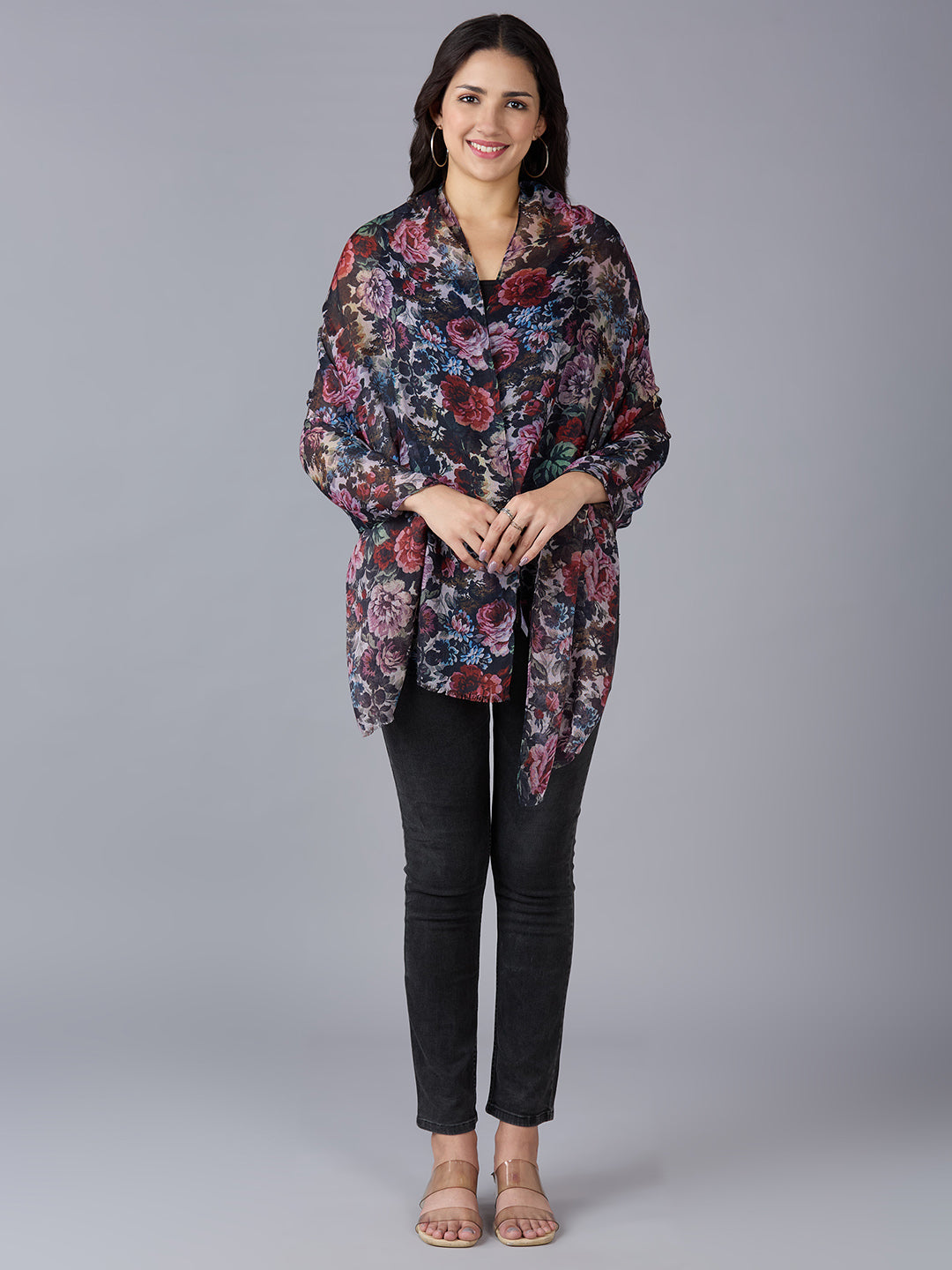 Multicolor Floral Printed Polyester Scarf