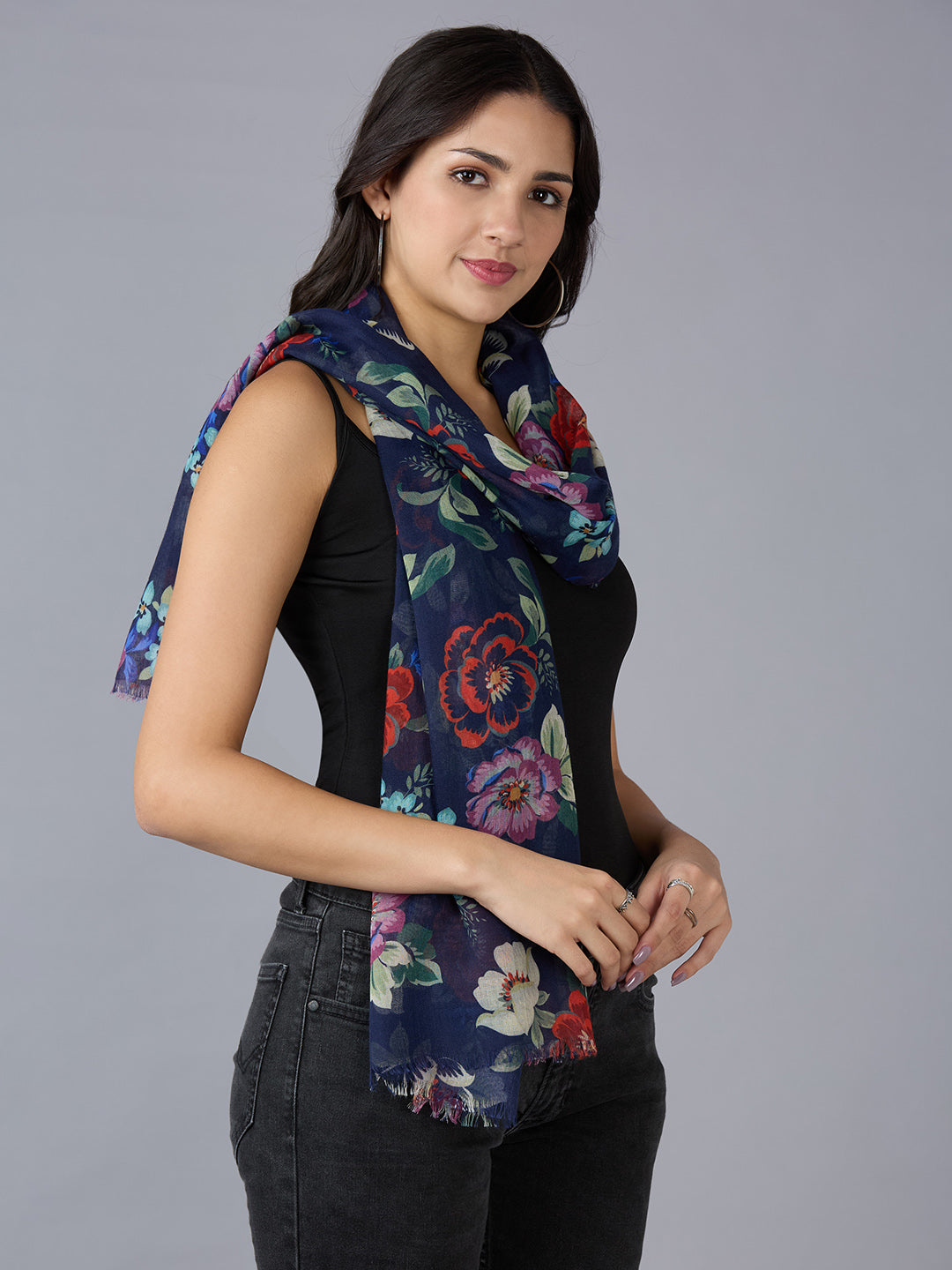 Multicolor Floral Printed Polyester Scarf