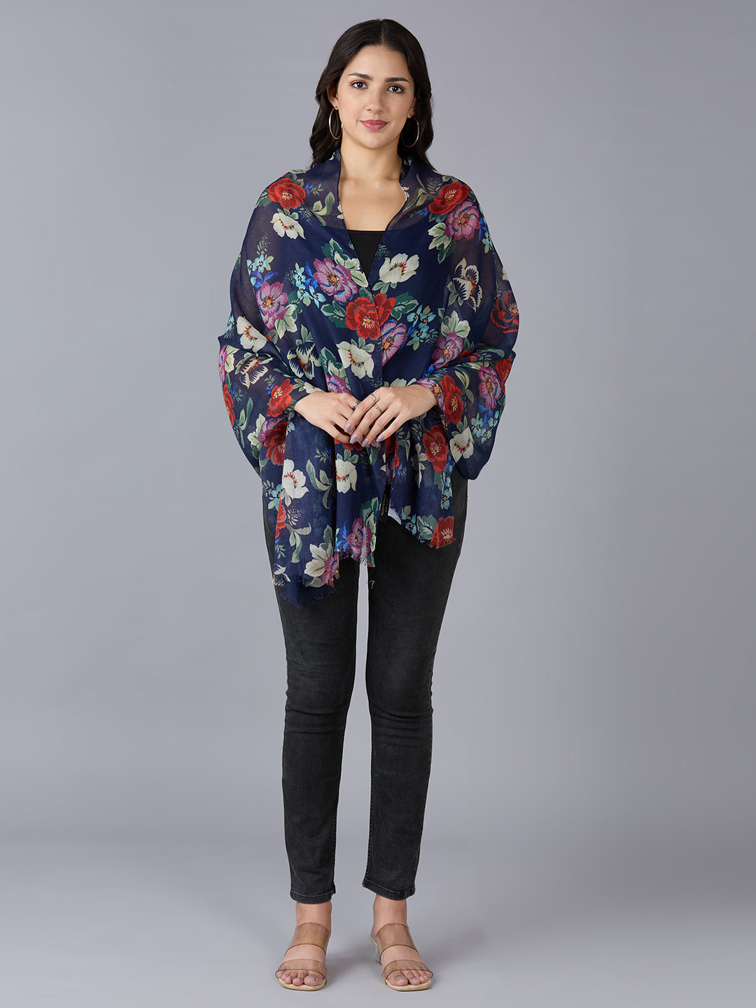 Multicolor Floral Printed Polyester Scarf
