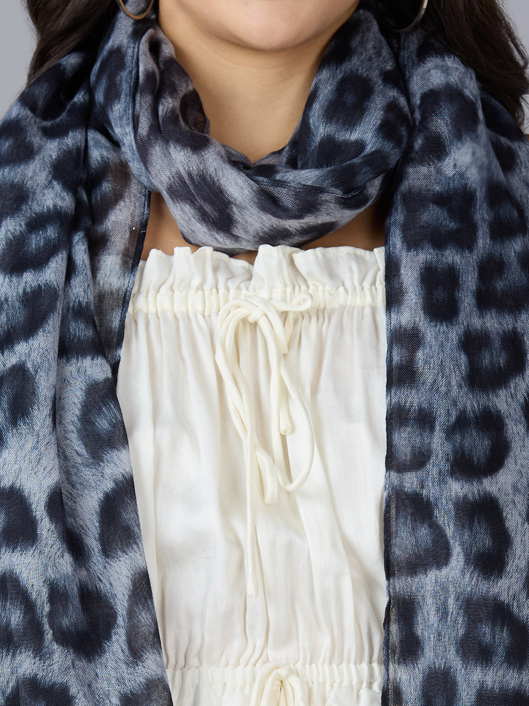Grey Animal Printed Polyester Scarf