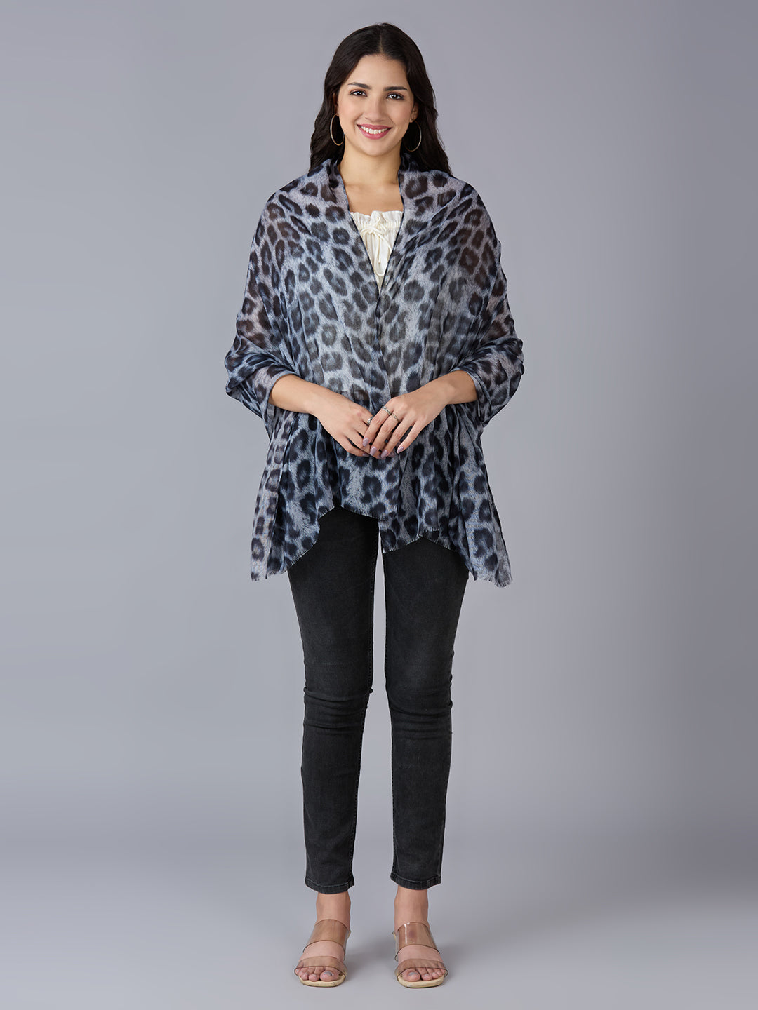 Grey Animal Printed Polyester Scarf