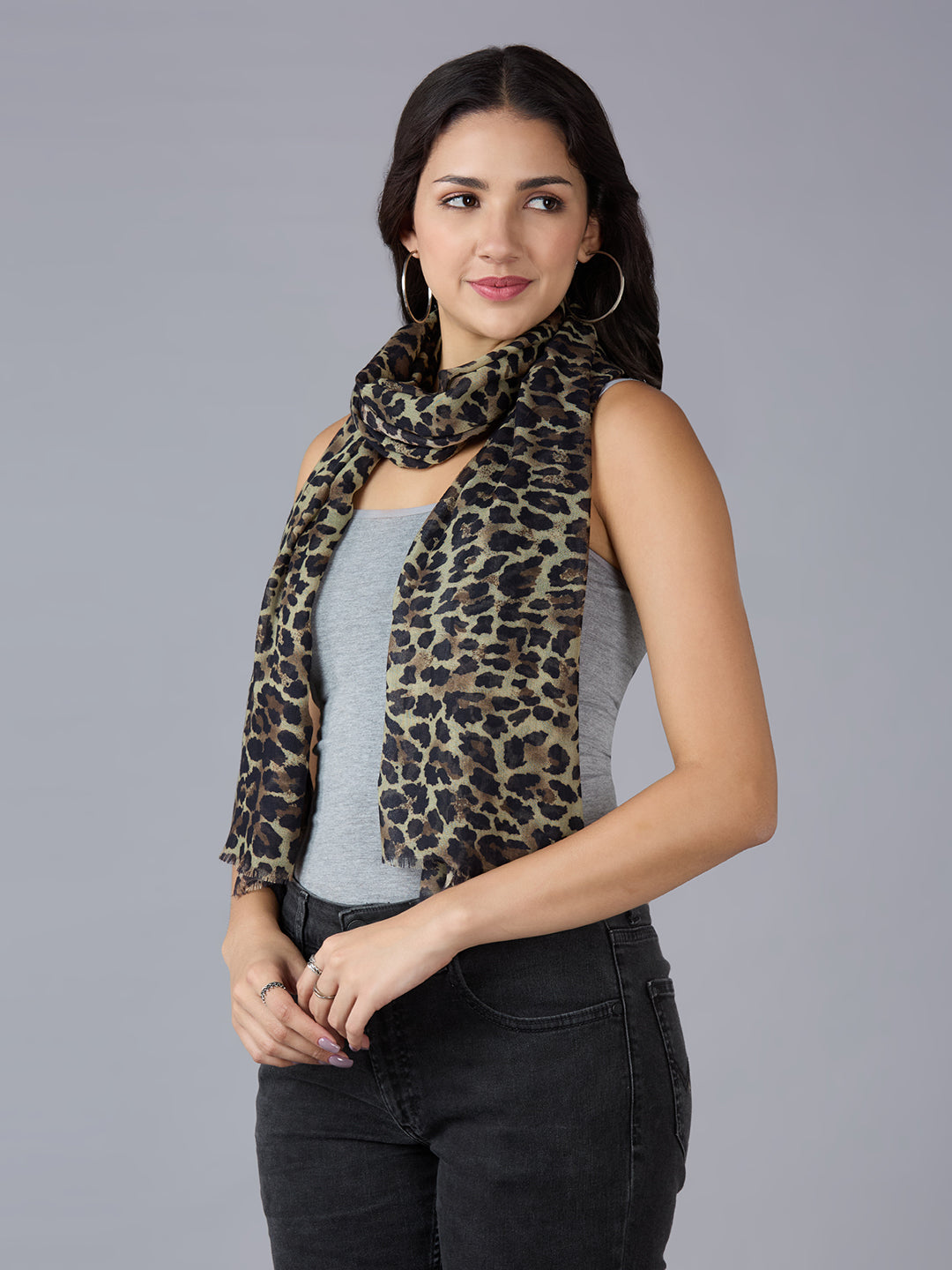 Brown Animal Printed Polyester Scarf