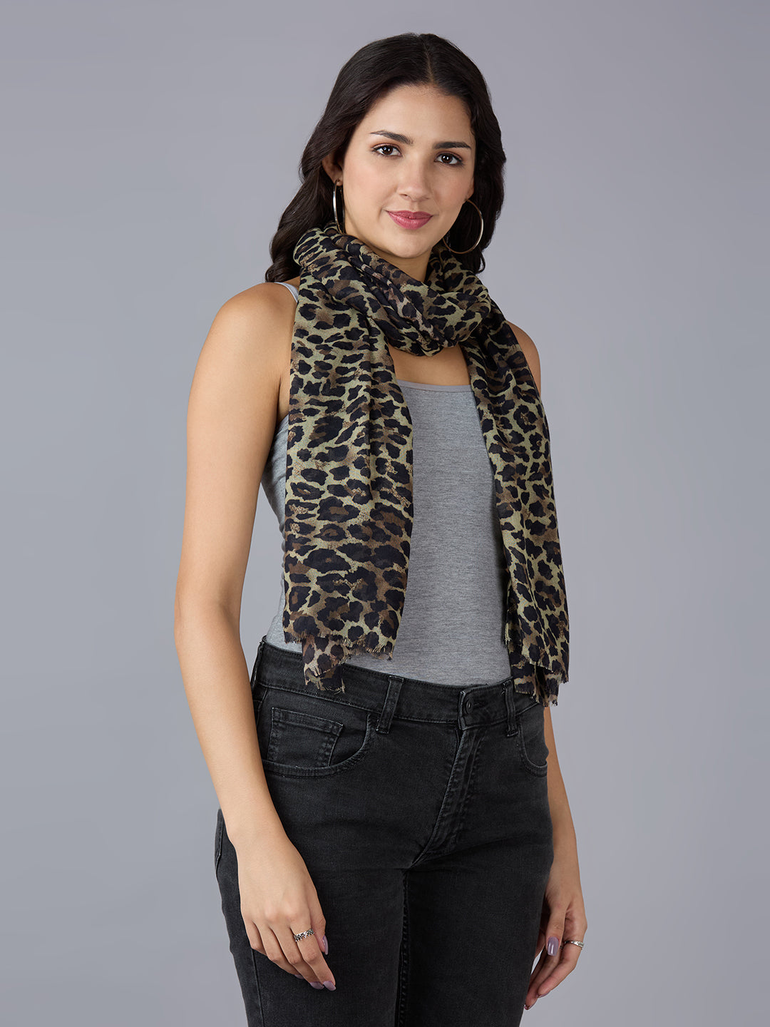 Brown Animal Printed Polyester Scarf