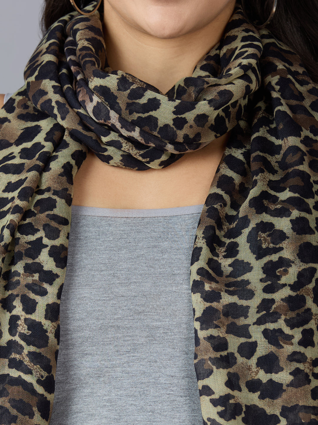 Brown Animal Printed Polyester Scarf
