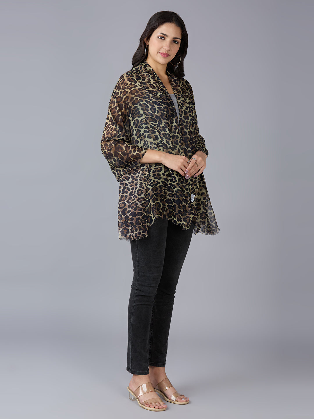 Brown Animal Printed Polyester Scarf