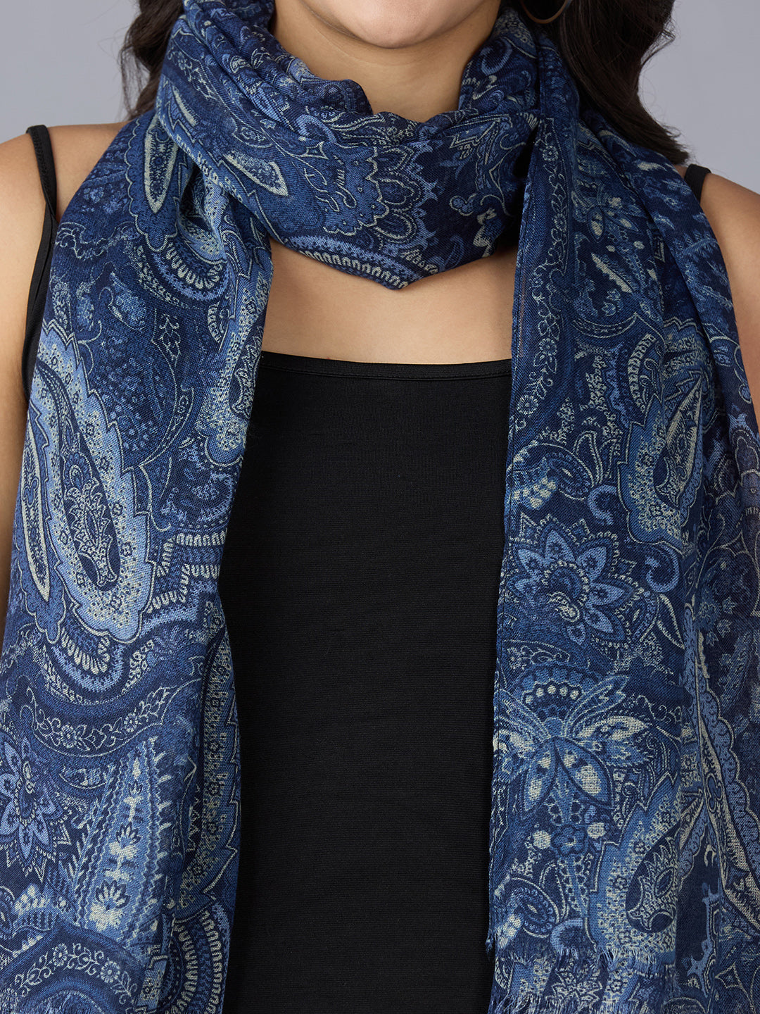 Blue Paisley Printed Polyester Scarf