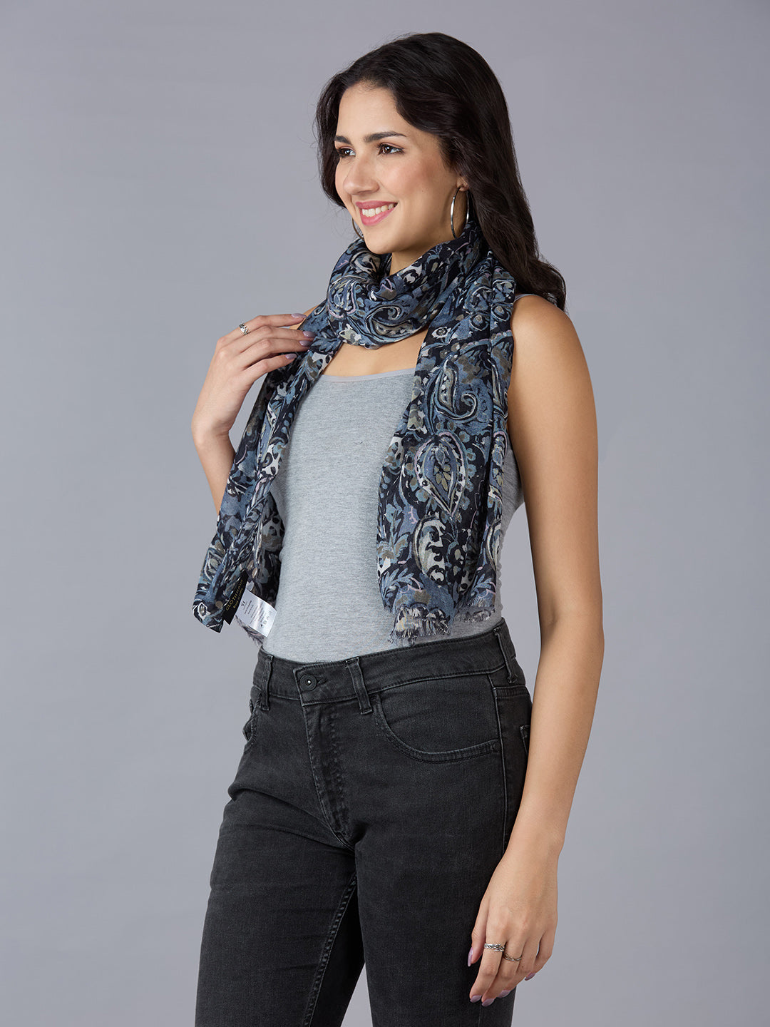 Black Paisley Printed Polyester Scarf