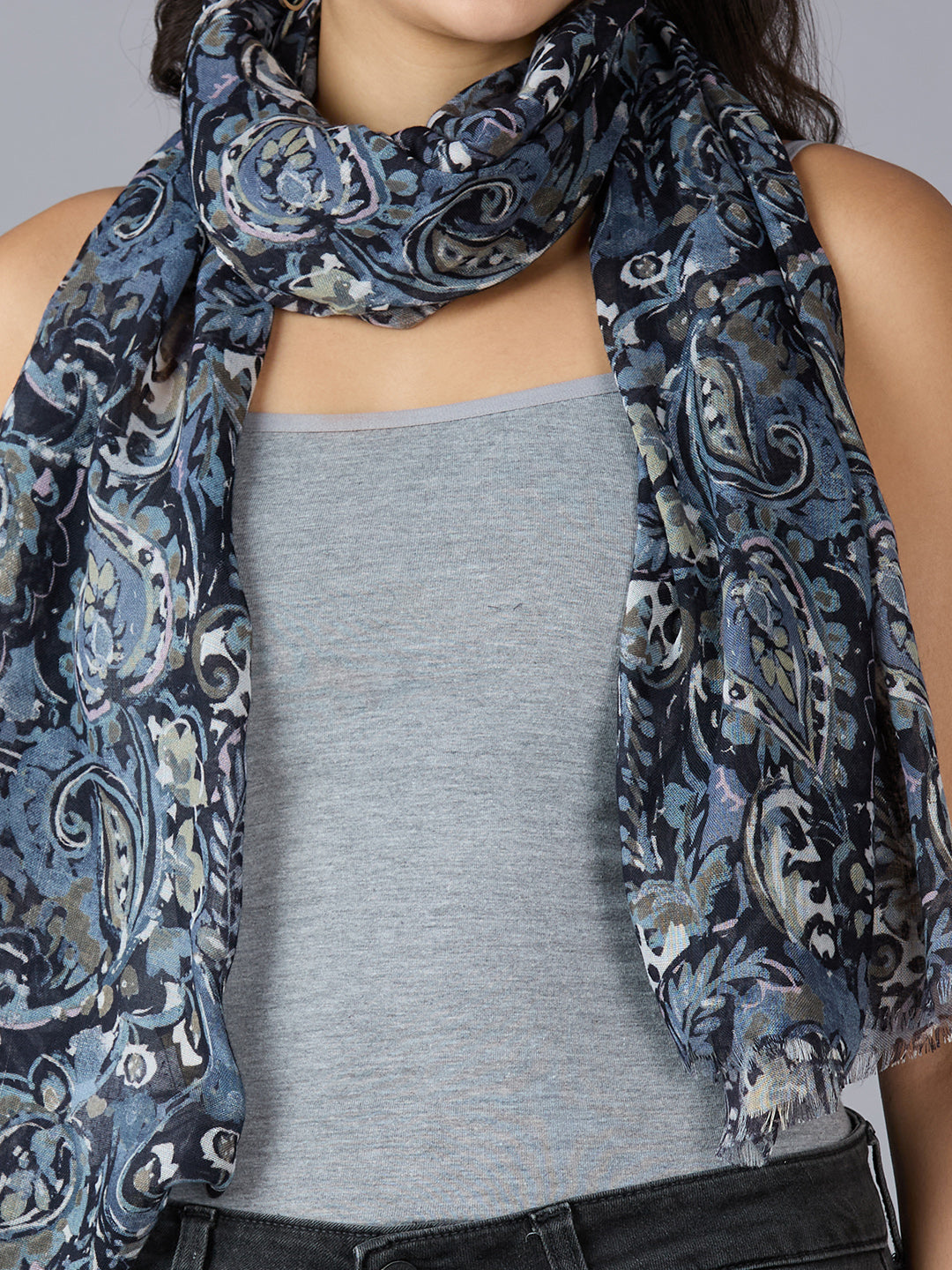 Black Paisley Printed Polyester Scarf