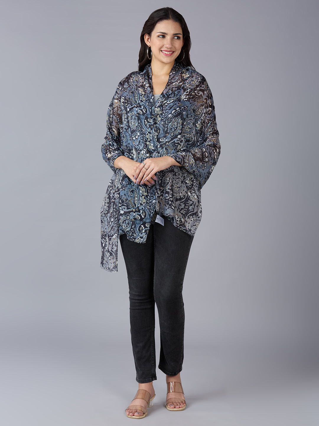 Black Paisley Printed Polyester Scarf