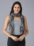 Black Ornamental Printed Polyester Scarf