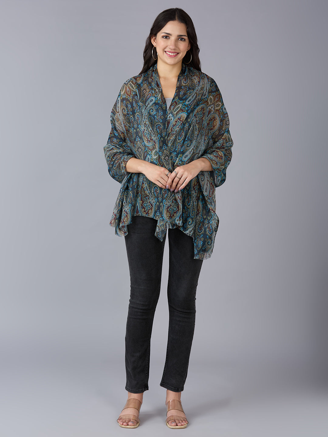 Green Paisley Printed Polyester Scarf