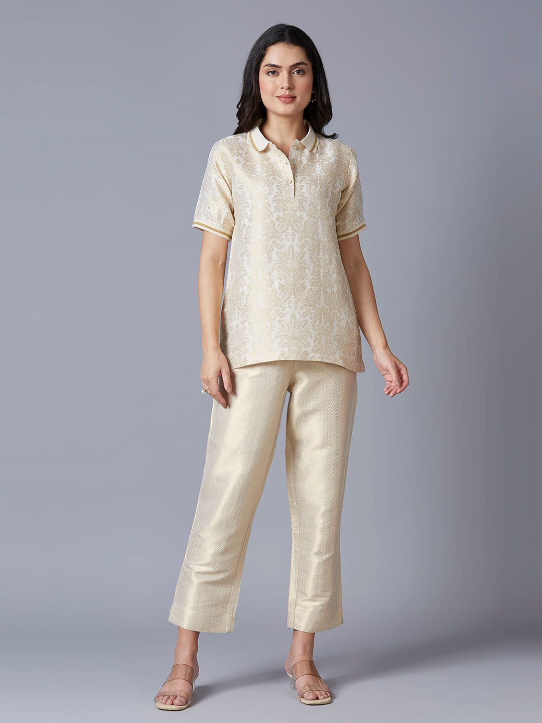 Ivory Gold Tapestry Designed Brocade T-Shirt