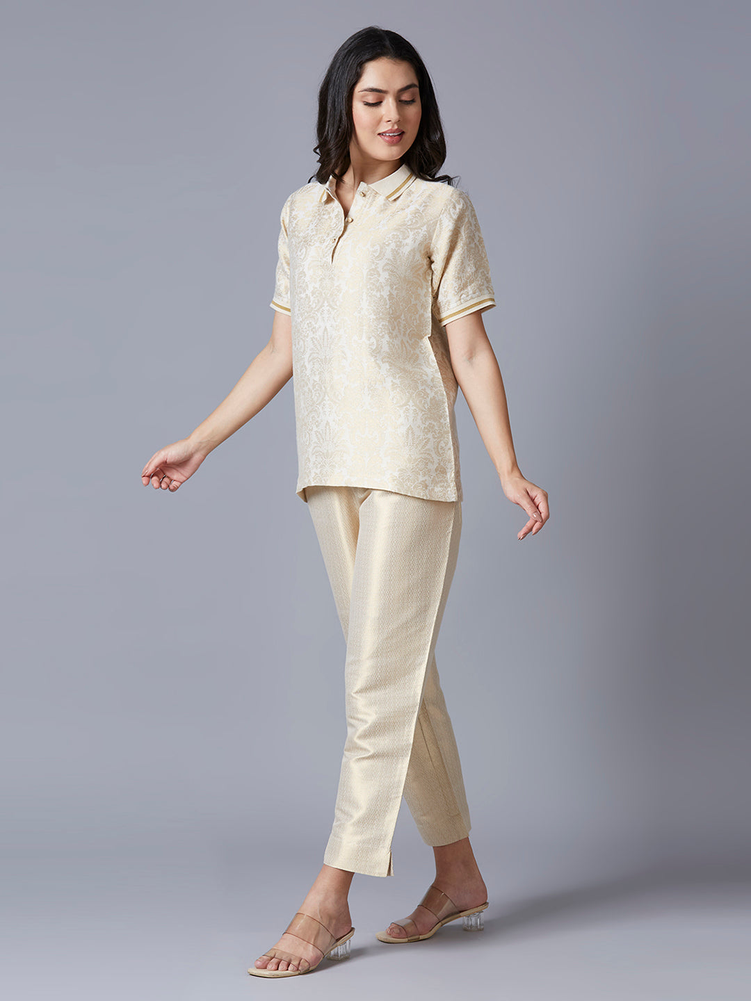 Ivory Gold Tapestry Designed Brocade T-Shirt