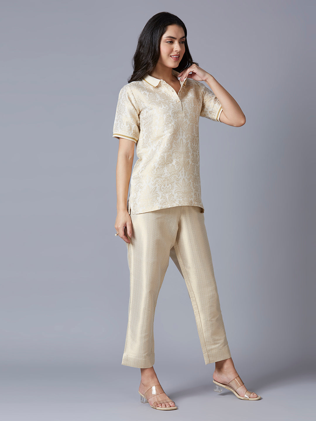 Ivory Gold Tapestry Designed Brocade T-Shirt