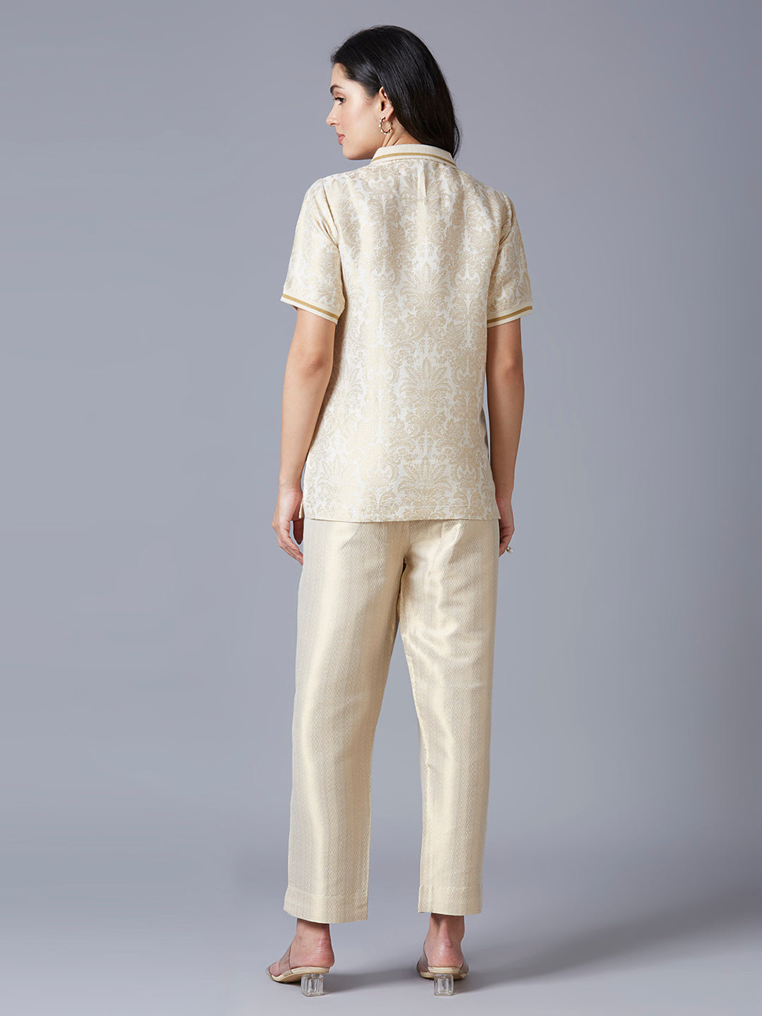 Ivory Gold Tapestry Designed Brocade T-Shirt