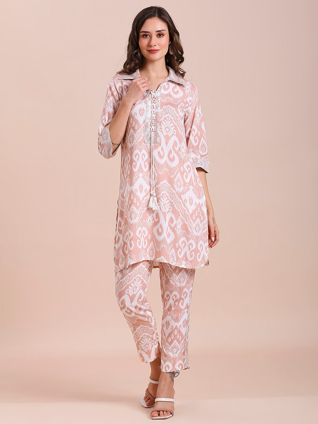 Ikat Printed Peach Co-Ord Set