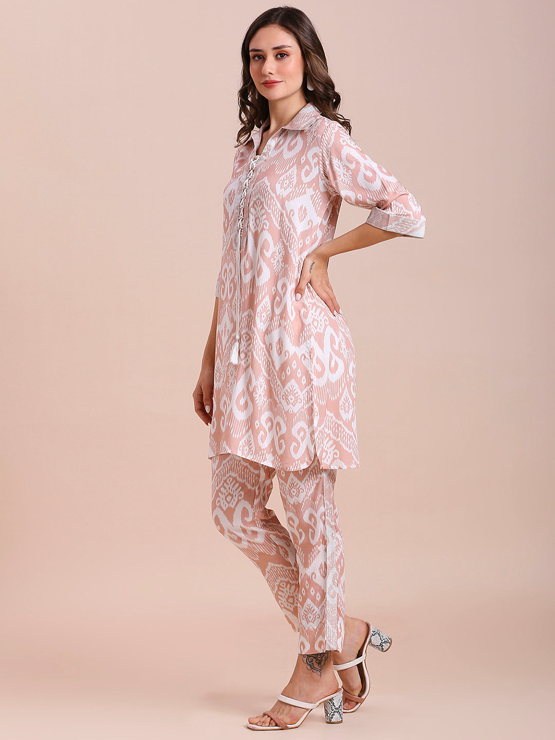 Peach Ikat Printed Co-Ord Set