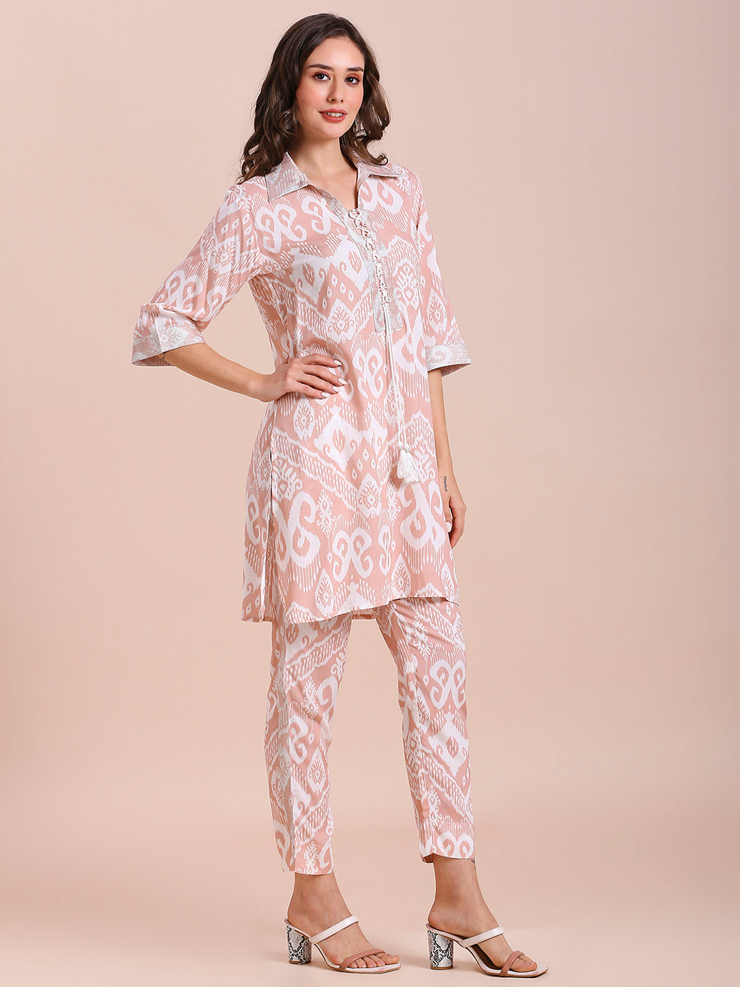 Peach Ikat Printed Co-Ord Set