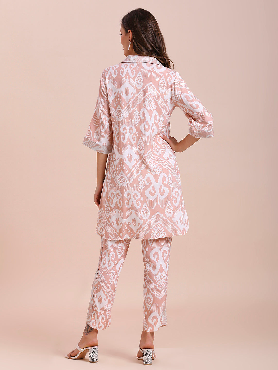 Peach Ikat Printed Co-Ord Set