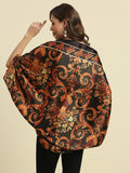 Black And Rust Paisley Printed Cape