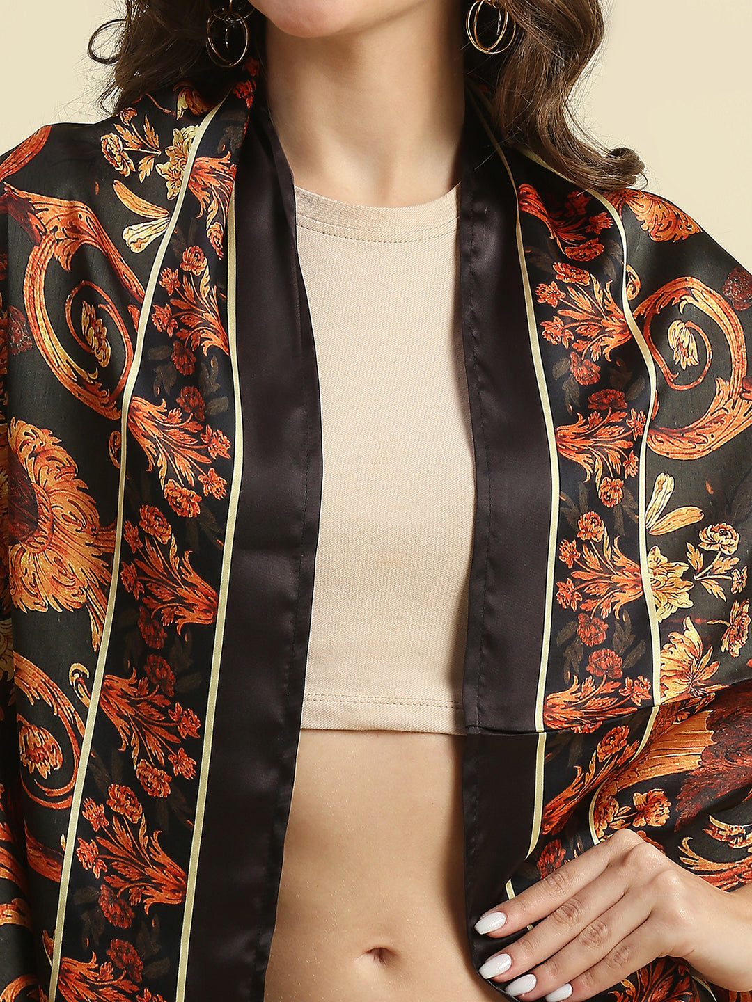 Black And Rust Paisley Printed Cape