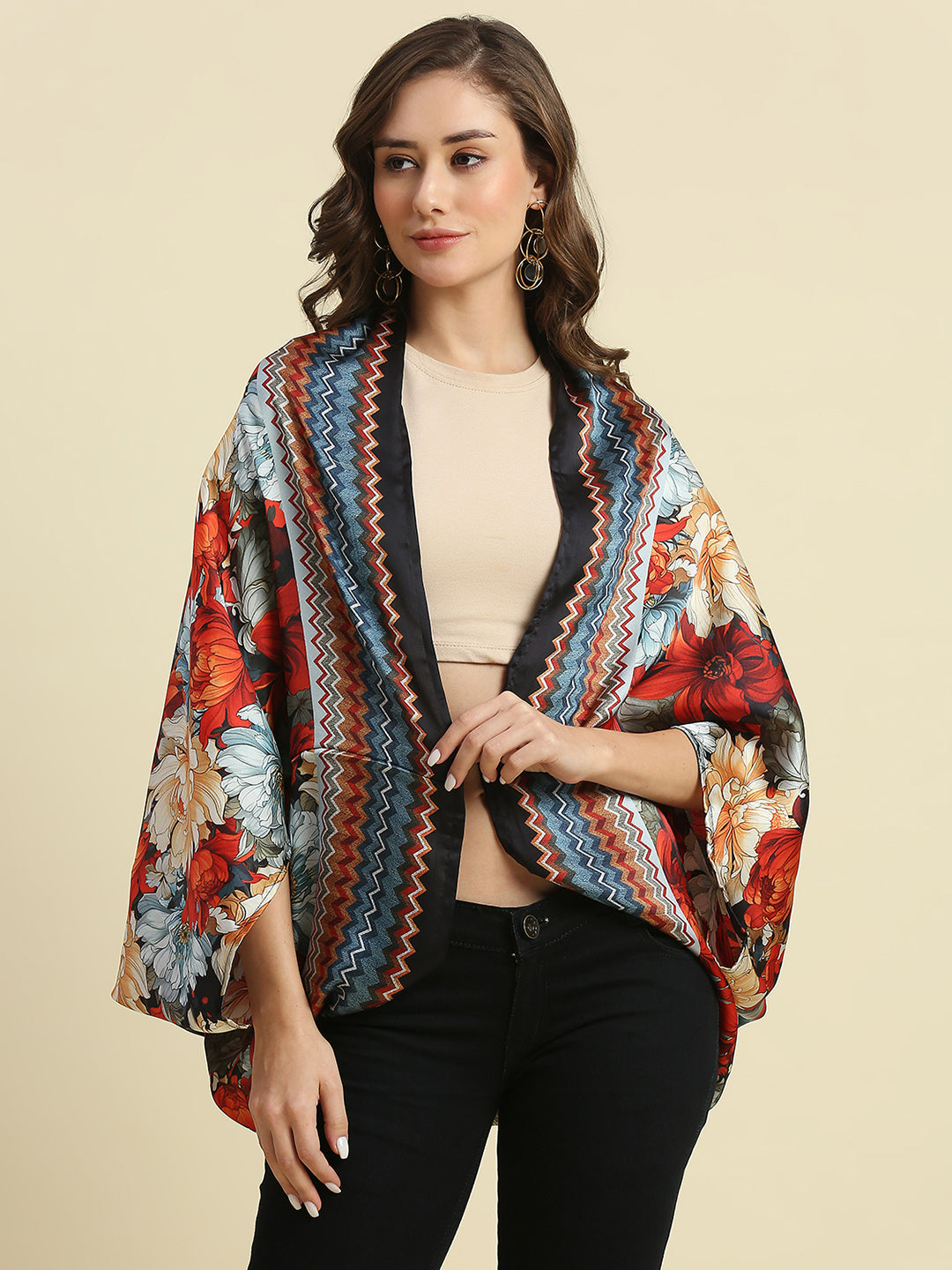 Multicolored Floral Printed Cape