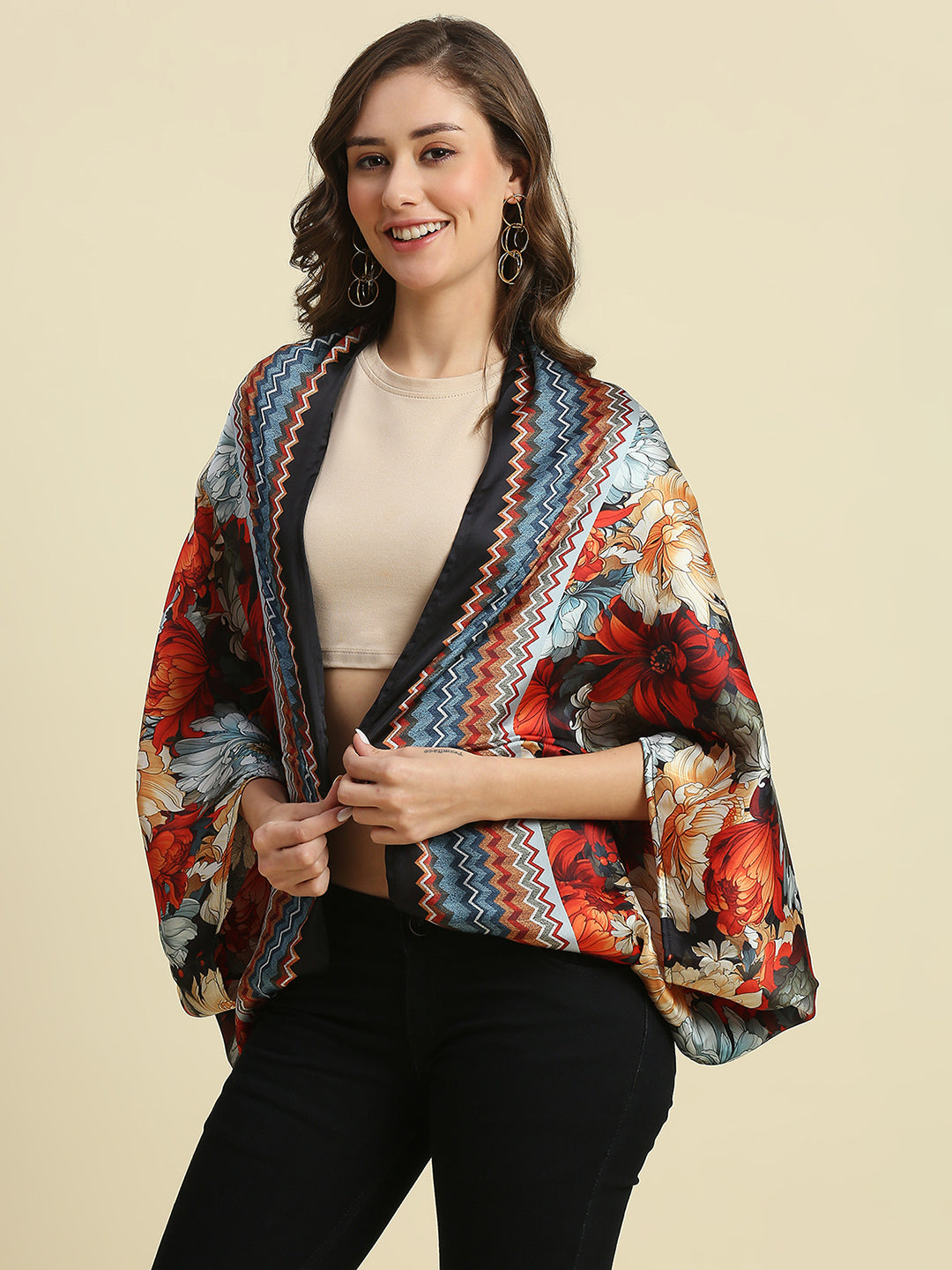 Multicolored Floral Printed Cape