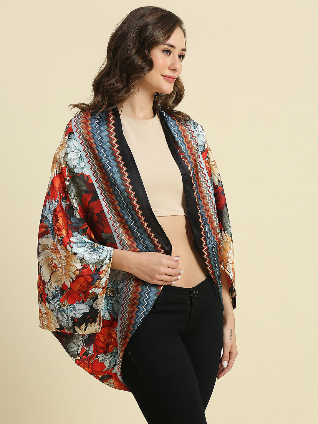 Multicolored Floral Printed Cape